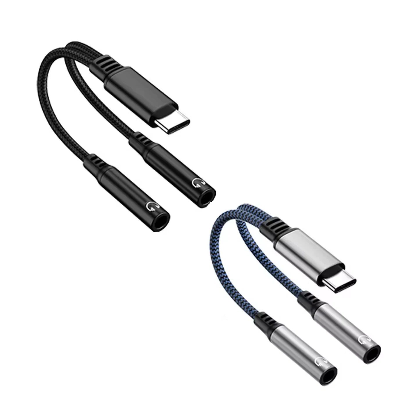 Braided Type C to Dual 3.5mm Audio Adapter Converter for iPhone and Android