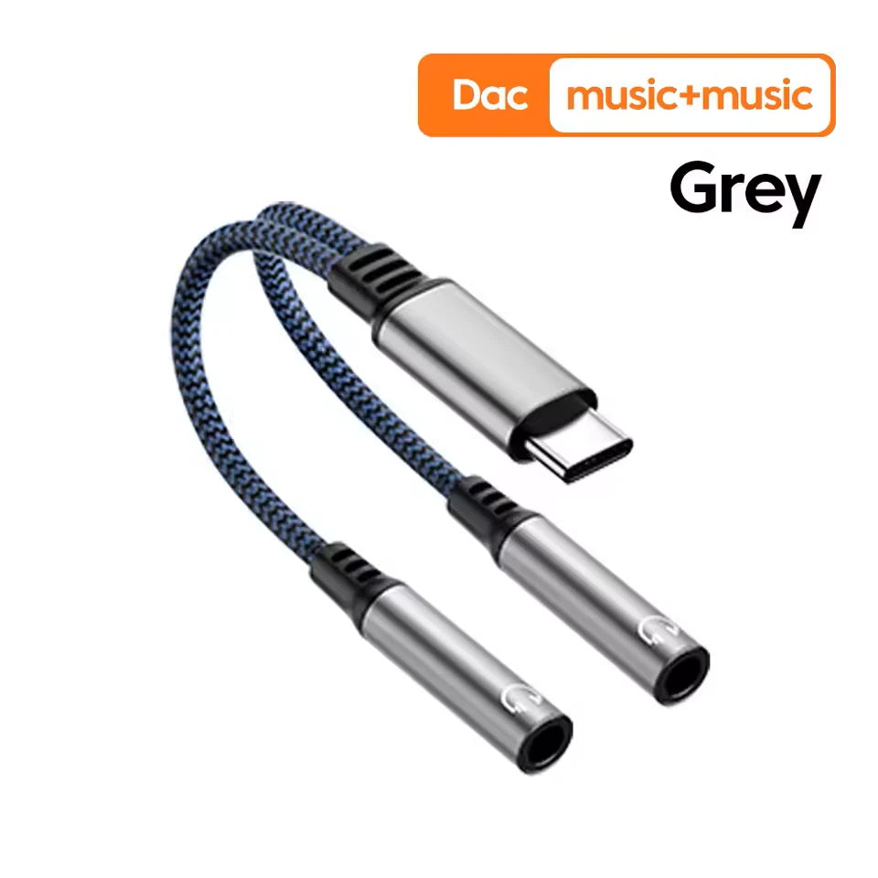 Braided Type C to Dual 3.5mm Audio Adapter Converter for iPhone and Android
