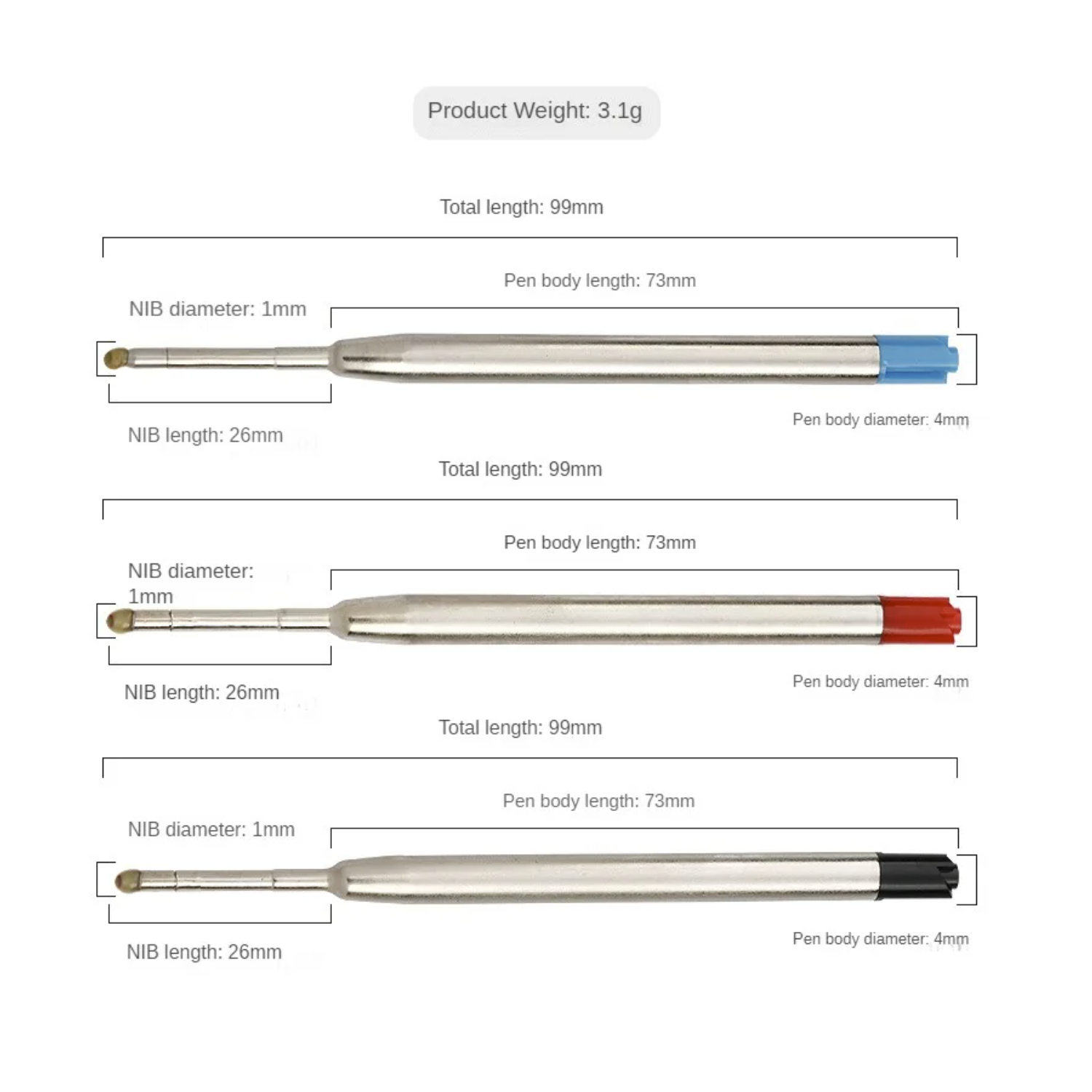 10pcs Refills Compatible With Parker Pen Ball Point Refill Black/Blue/Red