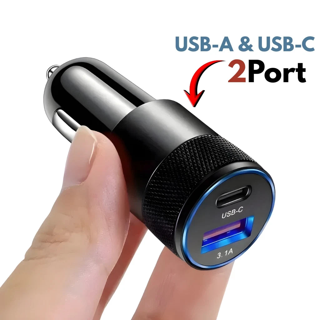 Dual USB A & C Car Charger Cigarette Lighter
