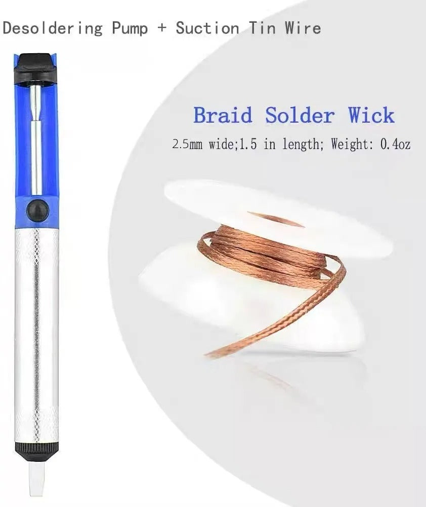 Desoldering Kit Solder Remover Tool Kit 3x Desoldering Pump 2x Copper Wick Braid