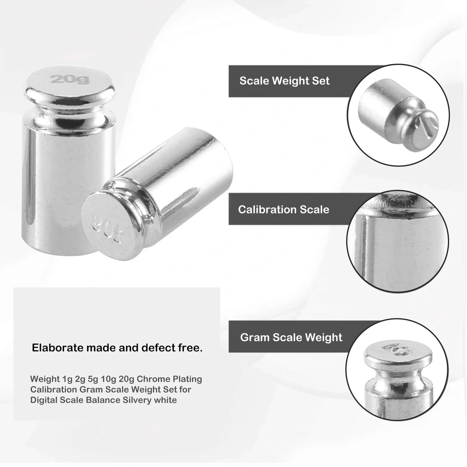 Calibration Weight Set 1g 2g 5g 10g 20g Chrome Precision Scale Weights