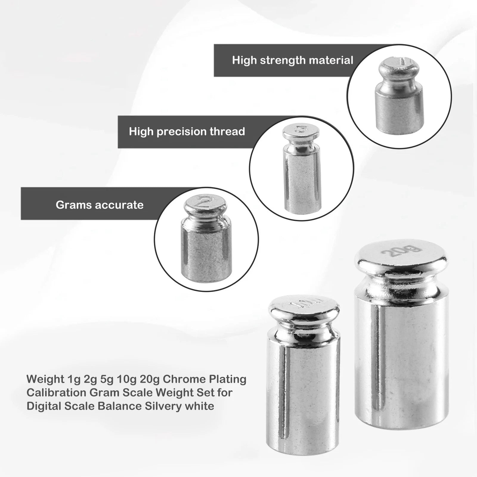Calibration Weight Set 1g 2g 5g 10g 20g Chrome Precision Scale Weights