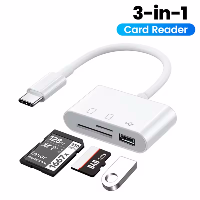 3 In 1 USB 3.1 Type-C Card Reader To SD/TF/USB Hub Adapter Micro SD Card PC